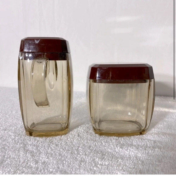 Vintage Brown Thick Hard Plastic Creamer &  Sugar Dish With Lids - Picture 2 of 11
